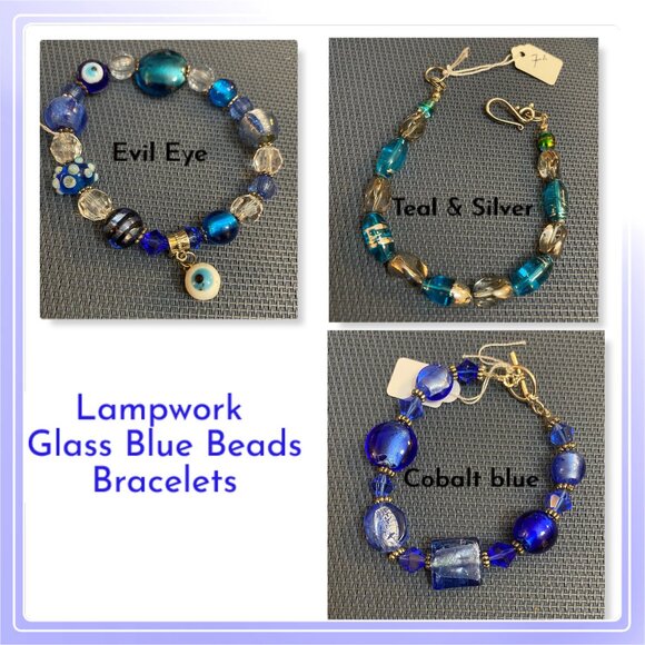 NEW Blue Lamp work Evil Eye glass bead bracelet - Picture 1 of 3